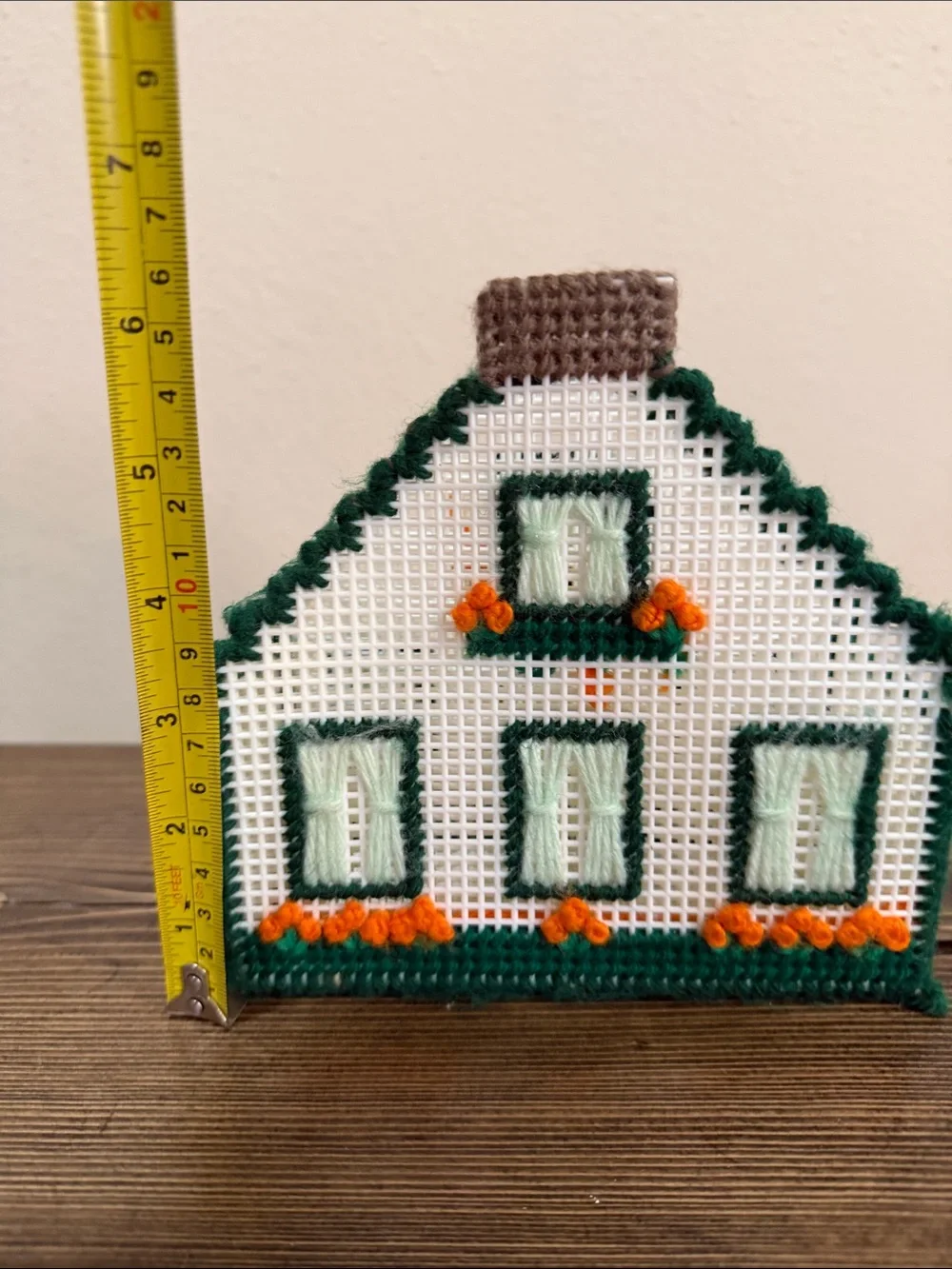 Vintage Handmade Plastic Canvas House Napkin Holder Needlepoint Cottagecore
